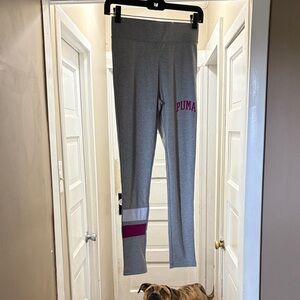 PUMA Kids Gray Leggings with Magenta and White Details